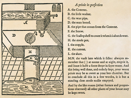Harington: Water Closet. /Nthe Design For Sir John Harington'S Water Closet, Here Called 'A Privie In Perfection', C1591; Sir John Would Later Describe His Invention In The 1596 Satire, 'The Metamorphosis Of Ajax". Poster Print by Granger Collection