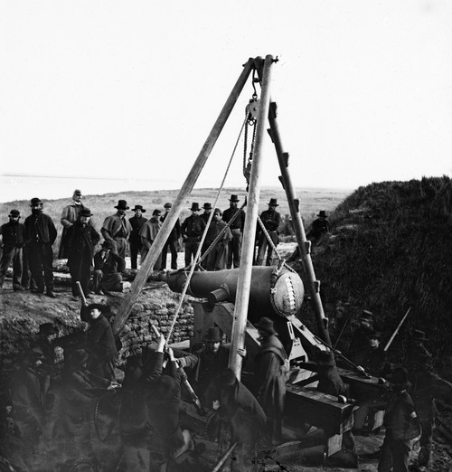 Civil War: Fort Mcallister. /Nunion Troops Removing A Columbiad Cannon From Fort Mcallister Near Savannah, Georgia, After Their Victory Over Confederate Troops, December 1864. Photograph By Samuel A. Cooley. Poster Print by Granger Collection - Item