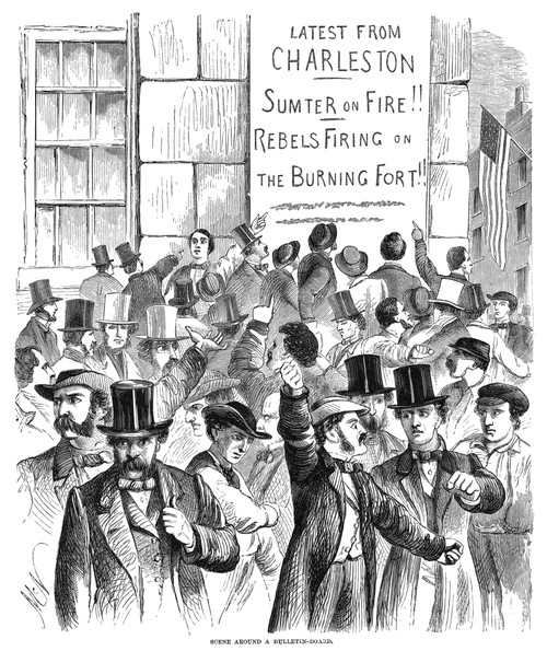 Civil War: Fort Sumter. /Nnew Yorkers Responding To News Of The Bombing And Burning Of Fort Sumter In Charleston Harbor, South Carolina, On 13 April 1861: Wood Engraving From A Contemporary American Newspaper. Poster Print by Granger Collection - Ite Civil War: Fort Sumter. /Nnew Yorkers Responding To News Of The Bombing And Burning Of Fort Sumter In Charleston Harbor, South Carolina, On 13 April 1861: Wood Engraving From A Contemporary American Newspaper. Poster Print by Granger Collection - Ite