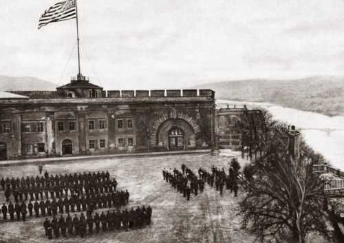 World War I: Fortress. /Namerican Flag Being Raised Over Fort Ehrenbreitstein, A German Fort On The Banks Of The Rhine Now Being Used As American Barracks In Rhineland-Palatinate, Germany. Photograph, C1919. Poster Print by Granger Collection - Item