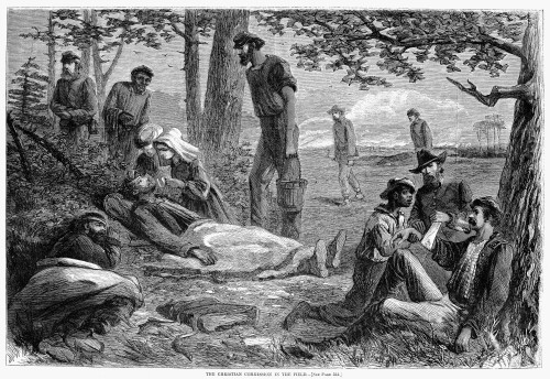 Civil War: Wounded. /Nvolunteers Of The Christian Commission Give First Aid To Wounded Union Soldiers At A Battlefield During The American Civil War. Wood Engraving From A Northern American Newspaper Of 1864. Poster Print by Granger Collection - Item Civil War: Wounded. /Nvolunteers Of The Christian Commission Give First Aid To Wounded Union Soldiers At A Battlefield During The American Civil War. Wood Engraving From A Northern American Newspaper Of 1864. Poster Print by Granger Collection - Item