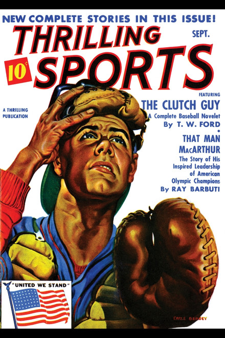 Cover art from a pulp magazine dedicated to thrilling tales of sports.  Earle K. Bergey was an American artist and illustrator who painted cover art for thousands of pulp fiction magazines and paperback books Poster Print by Earle K. Bergey - Item #
