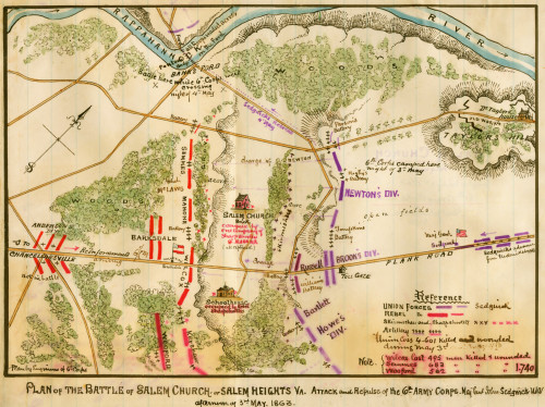 Battle of Salem Church pr Banks Ford.  Battle of Salem Church, Spotsylvania County, Va., was part of the Chancellorsville Campaign of April-May, 1863, and was actually fought on May 4, 1863. Poster Print by Robert Knox Sneden - Item # VARBLL058742484