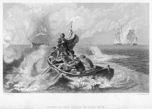 Battle Of Lake Erie, 1813. /Ncommodore Oliver Hazard Perry Leaving His Flagship, The 'Lawrence,' For The 'Niagara' To Continue Fighting Against The British At The Battle Of Lake Erie, 10 September 1813. Line Engraving, 19Th Century. Poster Print by G