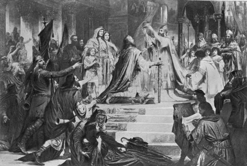 Charlemagne (742-814). /Nking Of The Franks, 768-814, And Emperor Of The West, 800-814. The Coronation Of Charlemagne, At Rome On Christmas Day, 800. Photogravure, Late 19Th Century, After A Painting, 1861, By Friedrich Kaulbach. Poster Print by Gran