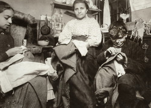 Hine: Home Industry, 1912. /Na Mother And Her Two Children Finishing Garments In A Tiny One Room Tenement Apartment At 214 Elizabeth Street In New York City. Photograph By Lewis Hine, December 1912. Poster Print by Granger Collection - Item # VARGRC0