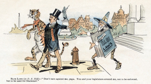 Cartoon: Blue Laws, 1895. /N'Blue Laws (To D.B. Hill)- "Don'T Turn Against Me, Papa. You And Your Legislature Created Me, Not To Be Enforced, But To Be Used For Blackmail."' Cartoon, American, 1895. Poster Print by Granger Collection - Item # VARGRC0