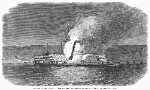 Steamboat Burning, 1863. /Nthe Burning Of The Riverboat 'Isaac Newton' On Her Way Up The Hudson River From New York To Albany, December 1863. Wood Engraving From A Contemporary English Newspaper. Poster Print by Granger Collection - Item # VARGRC0099