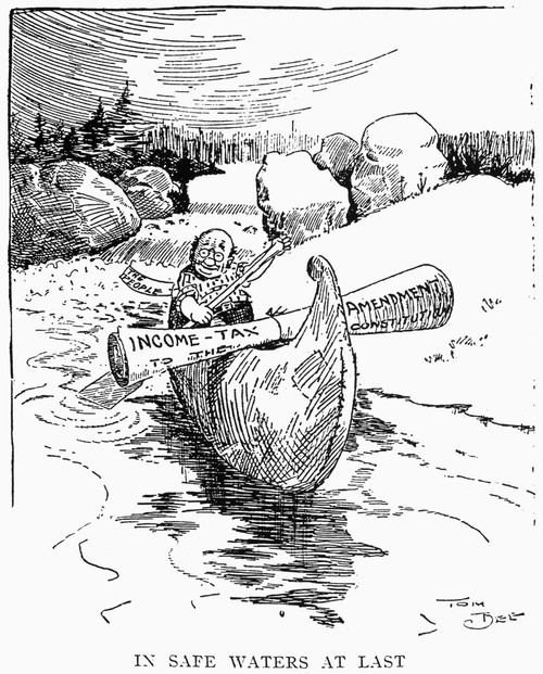Cartoon: Income Tax, 1913. /N'In Safe Waters At Last.' A Favorable Cartoon Comment On The Ratification That Year Of The 16Th Amendment To The Constitution, That Permits Congress To Tax Individual Incomes. Cartoon, 1913. Poster Print by Granger Collec