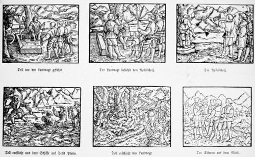 William Tell. /Nlegendary Swiss Hero. Woodcuts From Jakob Ruff'S Version 'Von Dem Frommen Und Ersten Eydgnossen Wilhelm Thellen,' Acted By The Townspeople Of Zurich, Switzerland, On New Year'S Day, 1545. Poster Print by Granger Collection - Item # VA