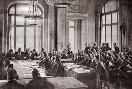 Treaty Of Versailles, 1919. /Ngerman Delegates At Versailles Listening To French Premier Clemenceau. Behind Them Are Their Secretaries And Further Back Are Representatives Of The German Press, France. Photograph, 1919. Poster Print by Granger Collect