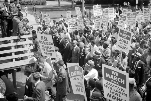 March On Washington, 1963. /Nmartin Luther King, Jr., Roy Wilkins, And Other Civil Rights Leaders Surrounded By Crowds Carrying Signs At The March On Washington, 28 August 1963. Photographed By Warren K. Leffler. Poster Print by Granger Collection -