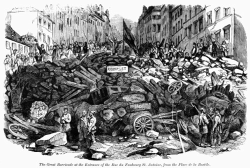 France: Revolution, 1848. /Nbarricades At The Entrance Of The Rue Du Faubourg Saint Antoine In Paris, France, During The June 1848 Riots In Paris After The Closing Of The National Workshops. Contemporary English Wood Engraving. Poster Print by Grange