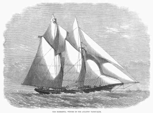 Transatlantic Yacht Race. /Nthe American Yacht 'Henrietta' Which Arrived At Cowes, England, On Christmas Day 1866, As Winner Of The Three Ship Transatlantic Yacht Race. Wood Engraving From A Contemporary English Newspaper. Poster Print by Granger Col