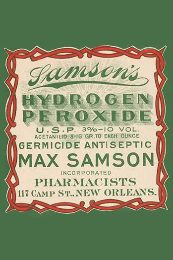 A germicide antiseptic, Hydrogen peroxide, was one of the "quack" medicines which was an actual medicine and did help patients.  This label was taken from a bottle dispensed from a New Orleans pharmacists. Poster Print by unknown - Item # VARBLL05872