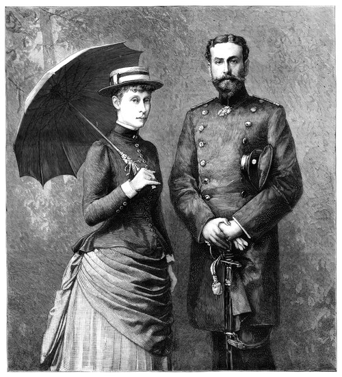 Prince Louis Of Battenberg /N(1854-1921). English (German-Born) Naval Officer, First Sea Lord, 1912-14. The Prince And His Fiancee, Princess Victoria Of Hesse And By Rhine (1863-1950). Engraving, English, 1884. Poster Print by Granger Collection - It