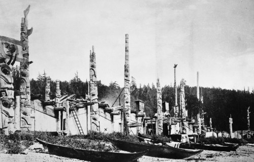 Haida Village, 1878. /Ntotem Poles And Canoes In The Haida Village Of Skidegate In The Queen Charlotte Islands, Off The Coast Of British Columbia, Canada. Photographed By George M. Dawson, 1878. Poster Print by Granger Collection - Item # VARGRC01735