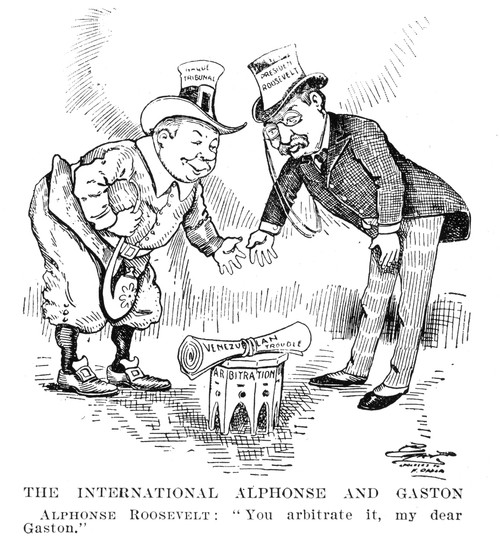 Venezuela Dispute, 1902. /Nan American Cartoon Of 1902 On President Theodore Roosevelt'S Effort To Have The German And British Claims That Venezuela Failed To Repay Loans Referred To The Hague Court. Poster Print by Granger Collection - Item # VARGRC