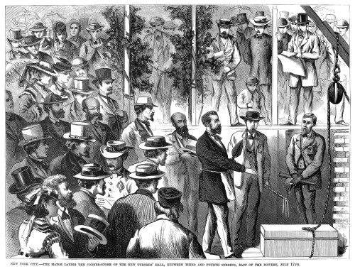 New York: Turner'S Hall. /Nmayor Abraham Oakey Hall Laying The Cornerstone Of The New Turner'S Hall On 4Th Street Between 2Nd Avenue And The Bowery In New York City, 17 July 1871. Contemporary American Wood Engraving. Poster Print by Granger Collecti