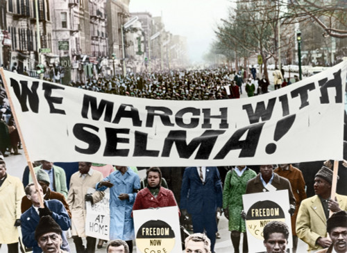 Civil Rights March, 1965. /Nmarchers In Harlem, New York City, Carrying Banners In Support Of The Selma To Montgomery Marchers. Photograph By Stanley Wolfson, 1965, Digitally Colored By Granger, Nyc -- All Rights Reserved. Poster Print by Granger Col