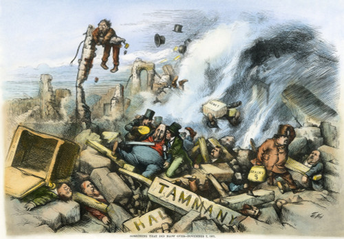 Cartoon: Tweed Ring, 1871. /N'Something That Did Blow Over'. Thomas Nast'S Cartoon Comment On The Downfall Of William M. ("Boss") Tweed And His Ring In The New York Municipal And State Elections Of 1871. Cartoon, 25 November 1871. Poster Print by Gra