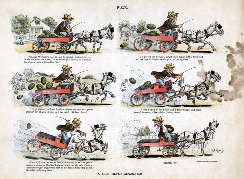 Free Silver Cartoon, 1896. /N'A Free Silver Alnaschar.' Cartoon Depicting A Careless Farmer Speculating On How Much Money He May Make With The Free Silver Policy. Chromolithograph By Joseph Keppler, 1896. Poster Print by Granger Collection - Item # V