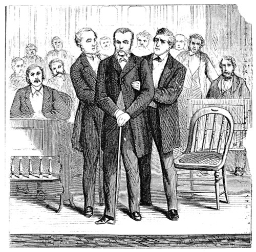 James Wilson Grimes /N(1816-1872). American Politician. Senator Grimes, Crippled By A Stroke, Is Carried Into The Senate To Vote Not Guilty And Prevent The Impeachment Of President Andrew Johnson, 16 May 1868. Wood Engraving, 1868. Poster Print by Gr