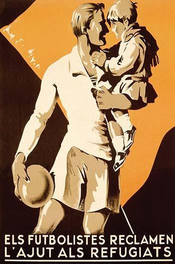 Catalonian sports organizations joined the effort to aid refugees from the war-torn areas or Northern and Central Spain during the Spanish Civil War.  A soccer player is shown coming to the aid of a child. Poster Print by unknown - Item # VARBLL05872