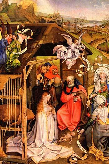 Birth of Christ.  High quality vintage art reproduction by Buyenlarge.  One of many rare and wonderful images brought forward in time.  I hope they bring you pleasure each and every time you look at them. Poster Print by Campin - Item # VARBLL0587289