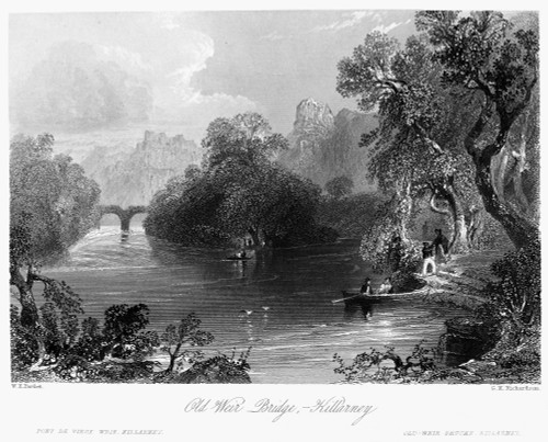 Ireland: Killarney, C1840. /Nview Of The Old Weir Bridge At The Confluence Of Lower Lake (Lough Leane), Muckross Lake, And Upper Lake, Killarney, County Kerry, Ireland. Steel Engraving, English, C1840, After William Henry Bartlett. Poster Print by Gr