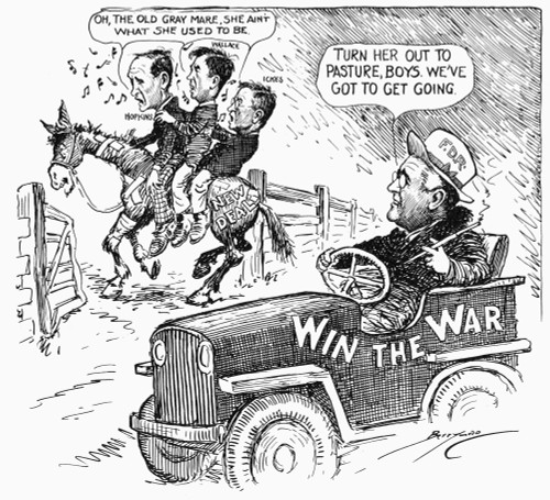 New Deal: Cartoon, 1943. /Namerican Cartoon By Clifford Berryman, 1943, Illustrating President Roosevelt'S Remark That 'Dr. Win The War' Was Supplanting 'Dr. New Deal' In The Priorities Of His Administration. Poster Print by Granger Collection - Item
