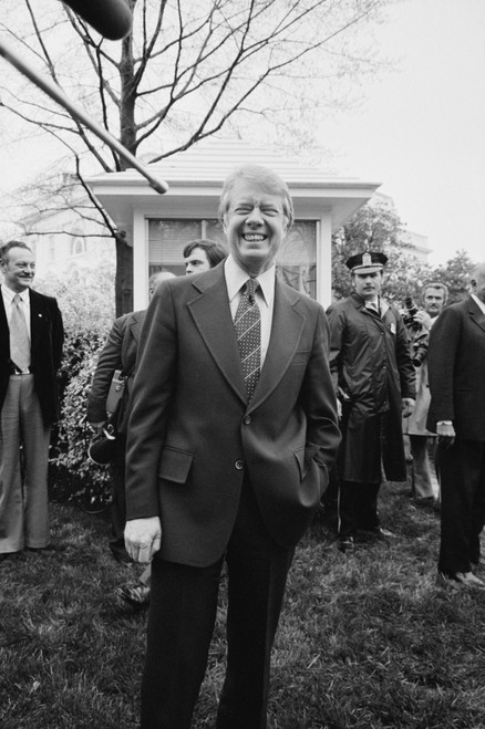 Jimmy Carter (1924- ). /N39Th President Of The United States. Speaking To Reporters Outside The White House In Washington, D.C., During A Visit By Egyptian President Anwar Sadat, 5 April 1977. Photographed By Marion S. Trikosko. Poster Print by Grang