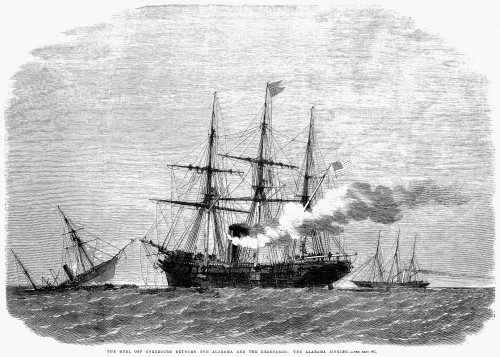 Kearsarge & Alabama, 1864. /Nthe Sinking Of The C.S.S. 'Alabama' By U.S.S. 'Kearsarge' After The Civil War Engagement Off Cherbourg, France, 19 June 1864. Wood Engraving From An English Newspaper Of 1864. Poster Print by Granger Collection - Item # V Kearsarge & Alabama, 1864. /Nthe Sinking Of The C.S.S. 'Alabama' By U.S.S. 'Kearsarge' After The Civil War Engagement Off Cherbourg, France, 19 June 1864. Wood Engraving From An English Newspaper Of 1864. Poster Print by Granger Collection - Item # V