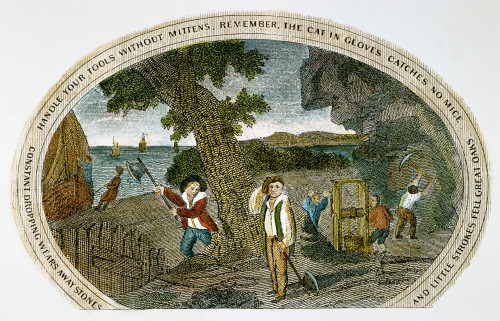 Poor Richard Illustrated. /Npanel From A Color Engraving, C1800, For Benjamin Franklin'S Publication With The Motto 'Handle Your Tools Without Mittens; Remember, The Cat In Gloves Catches No Mice.' Poster Print by Granger Collection - Item # VARGRC00