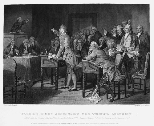 Patrick Henry (1736-1799). /Namerican Revolutionary Leader. Patrick Henry Speaking Out Against The Stamp Act In The Virginia House Of Burgesses In 1765. Steel Engraving, American, 1856, After A Painting By Alonzo Chappel. Poster Print by Granger Coll