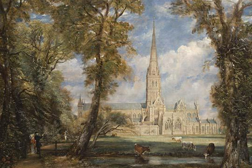 Salisbury Cathedral from the Bishop's Grounds.  High quality vintage art reproduction by Buyenlarge.  One of many rare and wonderful images brought forward in time.  I hope they bring you pleasure each and every time you look at them. Poster Print by