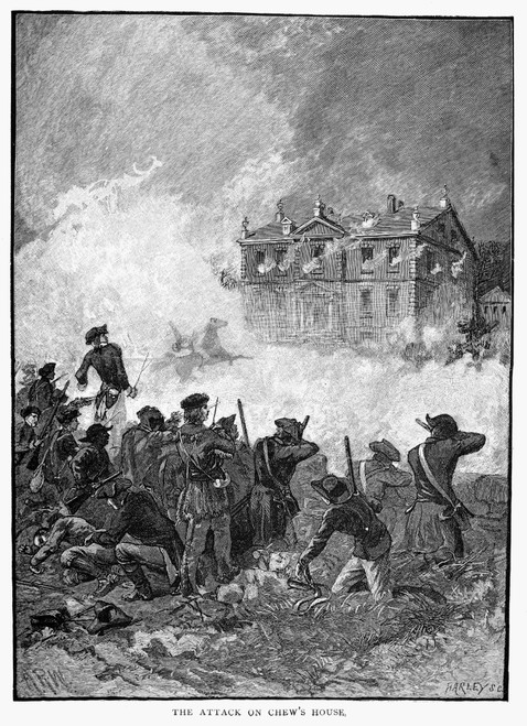 Battle Of Germantown, 1777. /Nthe American Attack On The House Of Benjamin Chew, A British Stronghold During The Battle Of Germantown, Pennsylvania, During The American Revolution, 3-4 October 1777. Line Engraving, 19Th Century. Poster Print by Grang