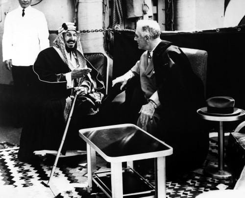 Franklin D. Roosevelt/N(1882-1945). 32Nd President Of The United States. Roosevelt On Board A U.S. Warship At Anchor Near Cairo, Egypt, Confers With King Ibn Saud Of Saudi Arabia. Photographed February 1945. Poster Print by Granger Collection - Item