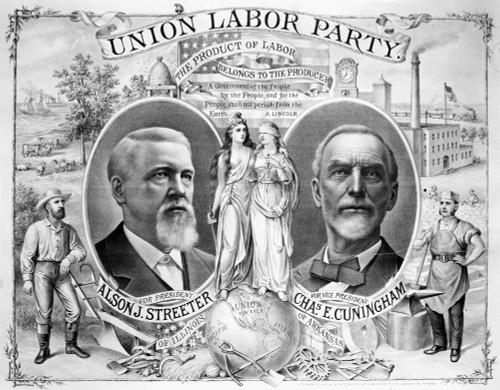 Presidential Campaign, 1888. /Nalson J. Streeter And Charles E. Cunnigham As The Union Labor Party Candidates For President And Vice President. Lithograph Campaign Poster, 1888, By Kurz & Allison. Poster Print by Granger Collection - Item # VARGRC004