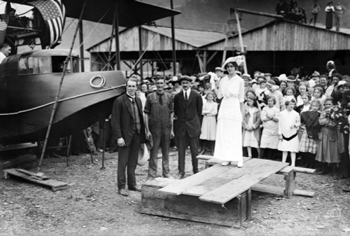 Glenn Hammond Curtiss /N(1878-1930). American Inventor And Aviator. With John Cyril Porte, George E.A. Hallett, And Katherine Masson At The Christening Of The Curtiss Model H Flying Boat 'America' In Hammondsport, New York. Photograph, 22 June 1914.