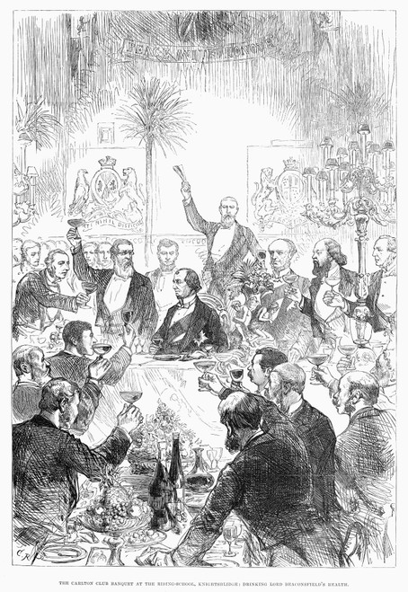 Benjamin Disraeli (1804-1881). /N1St Earl Of Beaconsfield. Drinking To Lord Beaconsfield'S Health During A Banquet At The Carlton Club In London, 1878. Wood Engraving From A Contempoary English Newspaper. Poster Print by Granger Collection - Item # V
