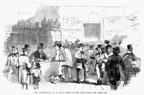 Voting In New York, 1858. /Nnew Yorkers, Predominantly Irish Immigrants, Casting Their Ballots In The 1858 Elections At A Saloon In Pearl Street. Wood Engraving From An American Newspaper Of 1858. Poster Print by Granger Collection - Item # VARGRC005