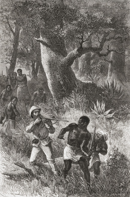 Stanley Threatens To Shoot A Porter During The Mutiny In Gombe, Africa During The His Expedition In 1872. Sir Henry Morton Stanley, Born John Rowland, 1841 To 1904. Welsh Journalist And Explorer. From El Mundo En La Mano Published 1878. PosterPrint -