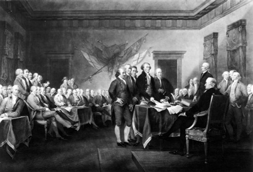 Declaration Of Independence/Nthe Signing Of The Declaration Of Independence In Congress, At The Independence Hall, Philadelphia, Pennsylvania, 4 July 1776. Steel Engraving, 19Th Century, After The Painting By John Trumbull. Poster Print by Granger Co