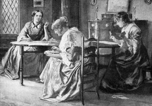 Bront� Sisters. /Ncharlotte (1816-1855), Emily Jane (1818-1848) And Anne (1820-1849) Bront_ Writing In The Rectory At Haworth, In Yorkshire, England. Engraving After A Watercolor, English, 19Th Century. Poster Print by Granger Collection - Item # VAR