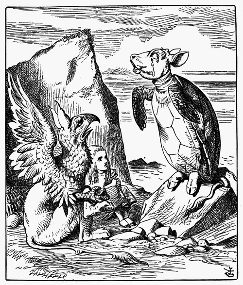 Carroll: Alice, 1865. /Nalice And The Gryphon Listen To The Mock Turtle'S Story. Wood Engraving After Sir John Tenniel For The First Edition Of Lewis Carroll'S 'Alice'S Adventures In Wonderland,' 1865. Poster Print by Granger Collection - Item # VARG