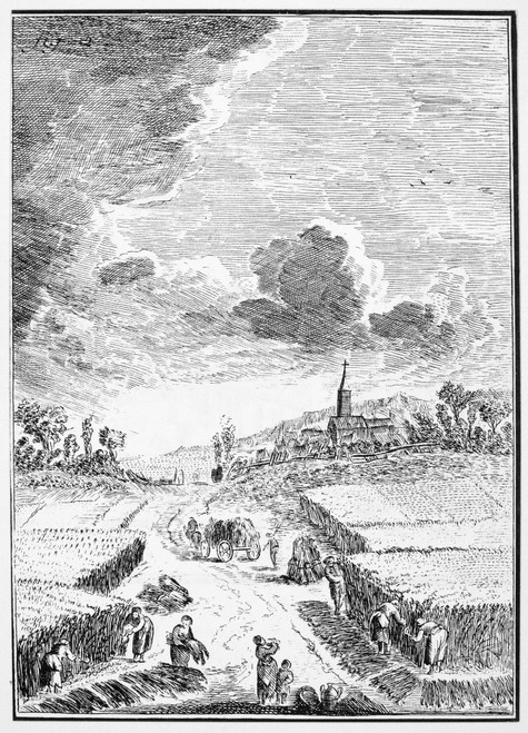 Harvesting, 18Th Century. /Nwomen With Sickles Cutting Ripe Wheat, Which Is Then Laid In Parallel Rows, Tied In Sheaves, And Carried To The Barn For Threshing. Line Engraving, French, 18Th Century. Poster Print by Granger Collection - Item # VARGRC00