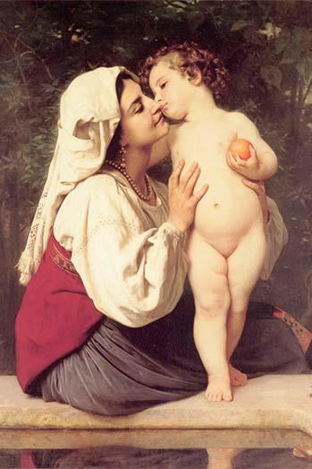 The Kiss.  High quality vintage art reproduction by Buyenlarge.  One of many rare and wonderful images brought forward in time.  I hope they bring you pleasure each and every time you look at them. Poster Print by William Bouguereau - Item # VARBLL05