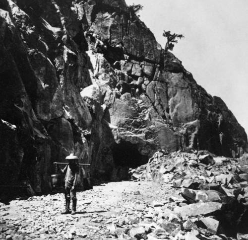 Railroad Construction. /N'Heading Of East Portal Tunnel No. 8.' A Chinese Man Working On The Construction Of The Central Pacific Railroad In The Sierra Nevada Mountains, California. Photograph By Alfred Hart, C1868. Poster Print by Granger Collection