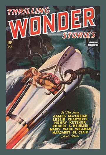 Vintage science fiction pulp magazine cover art for Thrilling